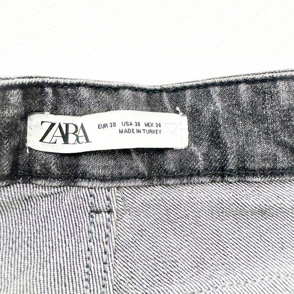 Zara Gray Wash Denim Graffiti Printed Jeans Ripped Graphic Pants Size 30 - Picture 7 of 10